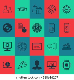 Set Of 20 Universal Editable Icons. Can Be Used For Web, Mobile And App Design. Includes Icons Such As Sweet, Credit Card, Circle Graph And More.