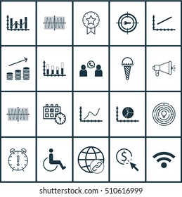 Set Of 20 Universal Editable Icons. Can Be Used For Web, Mobile And App Design. Includes Icons Such As Circle Graph, PPC, Segmented Bar Graph And More.