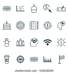 Set Of 20 Universal Editable Icons. Can Be Used For Web, Mobile And App Design. Includes Icons Such As Birthday Cake, Innovation, Money And More.