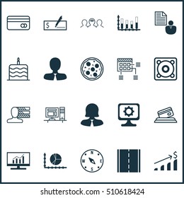 Set Of 20 Universal Editable Icons. Can Be Used For Web, Mobile And App Design. Includes Icons Such As Computer, Circle Graph, PC And More.