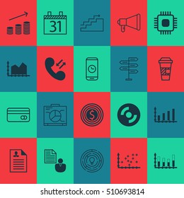 Set Of 20 Universal Editable Icons. Can Be Used For Web, Mobile And App Design. Includes Icons Such As Business Goal, Date, Plastic Card And More.