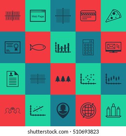 Set Of 20 Universal Editable Icons. Can Be Used For Web, Mobile And App Design. Includes Icons Such As Bank Card, Sliced Pizza, Fishing And More.