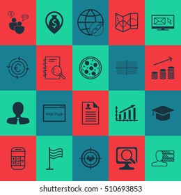 Set Of 20 Universal Editable Icons. Can Be Used For Web, Mobile And App Design. Includes Icons Such As Newsletter, Profit Graph, Money Navigation And More.