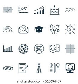 Set Of 20 Universal Editable Icons. Can Be Used For Web, Mobile And App Design. Includes Icons Such As Analytics, Pizza Meal, Graduation And More.