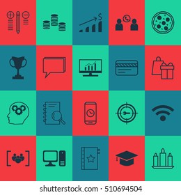 Set Of 20 Universal Editable Icons. Can Be Used For Web, Mobile And App Design. Includes Icons Such As Market Research, Wireless, Questionnaire And More.