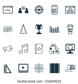 Set Of 20 Universal Editable Icons. Can Be Used For Web, Mobile And App Design. Includes Icons Such As Library, Focus Group, Coding And More.