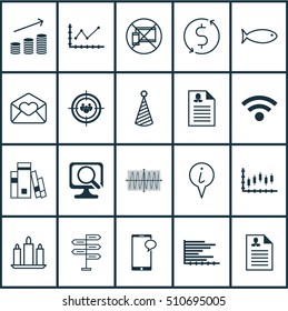 Set Of 20 Universal Editable Icons. Can Be Used For Web, Mobile And App Design. Includes Icons Such As Fishing, Greeting Email, Stock Market And More.
