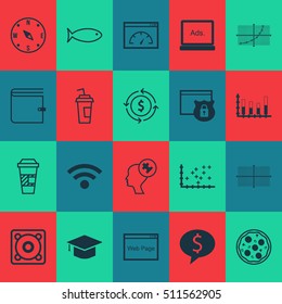 Set Of 20 Universal Editable Icons. Can Be Used For Web, Mobile And App Design. Includes Icons Such As Fishing, Wireless, Square Diagram And More.