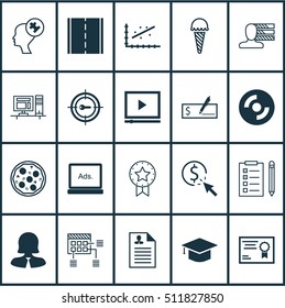 Set Of 20 Universal Editable Icons. Can Be Used For Web, Mobile And App Design. Includes Icons Such As Present Badge, Keyword Marketing, Pizza Meal And More.