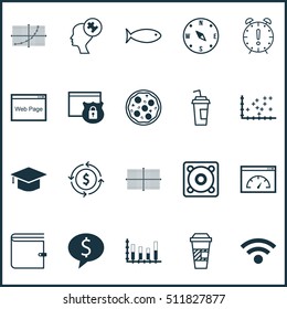 Set Of 20 Universal Editable Icons. Can Be Used For Web, Mobile And App Design. Includes Icons Such As Music, Website, Time Management And More.