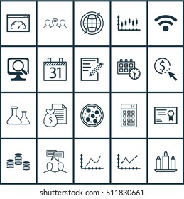 Set Of 20 Universal Editable Icons. Can Be Used For Web, Mobile And App Design. Includes Icons Such As Discussion, Achievement Graph, Wax And More.