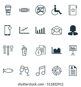 Set Of 20 Universal Editable Icons. Can Be Used For Web, Mobile And App Design. Includes Icons Such As Sweet, Takeaway Coffee, Forbidden Mobile And More.