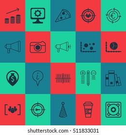 Set Of 20 Universal Editable Icons. Can Be Used For Web, Mobile And App Design. Includes Icons Such As Media Campaign, Announcement, Street And More.
