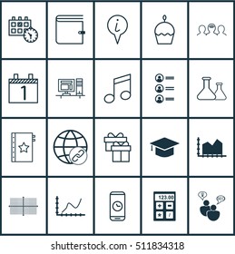 Set Of 20 Universal Editable Icons. Can Be Used For Web, Mobile And App Design. Includes Icons Such As Achievement Graph, Info Pointer, Computer And More.