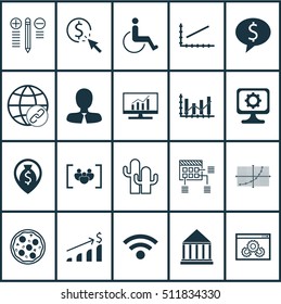 Set Of 20 Universal Editable Icons. Can Be Used For Web, Mobile And App Design. Includes Icons Such As PC, PPC, Pizza Meal And More.