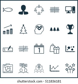 Set Of 20 Universal Editable Icons. Can Be Used For Web, Mobile And App Design. Includes Icons Such As Decorated Tree, Collaborative Solution, Bank Payment And More.