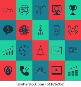 Set Of 20 Universal Editable Icons. Can Be Used For Web, Mobile And App Design. Includes Icons Such As Festive Fireworks, Money Navigation, Birthday Hat And More.