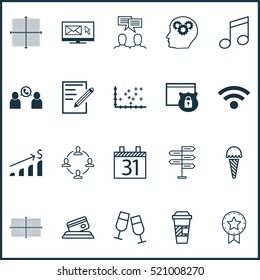 Set Of 20 Universal Editable Icons. Can Be Used For Web, Mobile And App Design. Includes Elements Such As Graphical Grid, Takeaway Coffee, Newsletter And More.