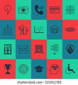 Set Of 20 Universal Editable Icons. Can Be Used For Web, Mobile And App Design. Includes Elements Such As Financial, Brain Process, Cacti And More.