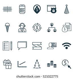 Set Of 20 Universal Editable Icons. Can Be Used For Web, Mobile And App Design. Includes Elements Such As Frozen Food, Tree Structure, Reminder And More.