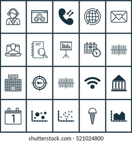Set Of 20 Universal Editable Icons. Can Be Used For Web, Mobile And App Design. Includes Elements Such As Hotel Construction, Sinus Graph, Social Profile And More.