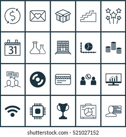 Set Of 20 Universal Editable Icons. Includes Elements Such As Calendar, Date, Growth And More.