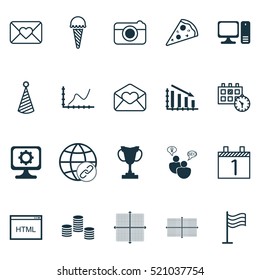 Set Of 20 Universal Editable Icons. Can Be Used For Web, Mobile And App Design. Includes Elements Such As Connectivity, Birthday Hat, Appointment And More.