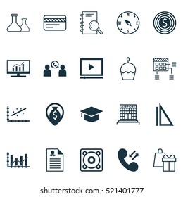 Set Of 20 Universal Editable Icons. Can Be Used For Web, Mobile And App Design. Includes Elements Such As Phone Conference, Raise Diagram, Video Player And More.