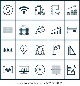 Set Of 20 Universal Editable Icons. Can Be Used For Web, Mobile And App Design. Includes Elements Such As Hotel Construction, Money Trasnfer, Analysis And More.