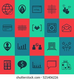 Set Of 20 Universal Editable Icons. Can Be Used For Web, Mobile And App Design. Includes Elements Such As Business Deal, Dynamics, Graphical Grid And More.