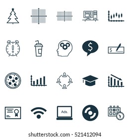 Set Of 20 Universal Editable Icons. Can Be Used For Web, Mobile And App Design. Includes Elements Such As Dynamics, Graphical Grid, Certificate And More.