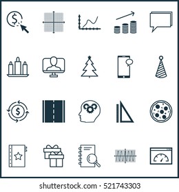 Set Of 20 Universal Editable Icons. Can Be Used For Web, Mobile And App Design. Includes Elements Such As Decorated Tree, Photo Camera, Birthday Hat And More.