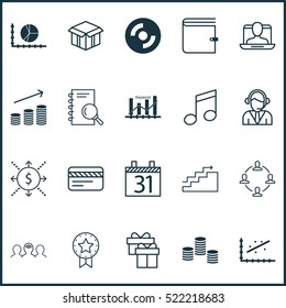 Set Of 20 Universal Editable Icons. Can Be Used For Web, Mobile And App Design. Includes Elements Such As Wallet, Circle Graph, Crotchets And More.