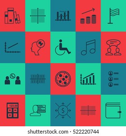 Set Of 20 Universal Editable Icons. Can Be Used For Web, Mobile And App Design. Includes Elements Such As Line Graph, Pizza Meal, Library And More.