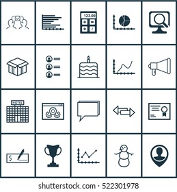 Set Of 20 Universal Editable Icons. Can Be Used For Web, Mobile And App Design. Includes Elements Such As Job Applicants, Bars Chart, Open Cardboard And More.