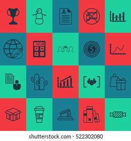 Set Of 20 Universal Editable Icons. Can Be Used For Web, Mobile And App Design. Includes Elements Such As Curriculum Vitae, Financial, Raise Diagram And More.