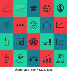 Set Of 20 Universal Editable Icons. Can Be Used For Web, Mobile And App Design. Includes Elements Such As Graduation, Brain Process, Desktop Computer And More.