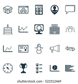 Set Of 20 Universal Editable Icons. Can Be Used For Web, Mobile And App Design. Includes Elements Such As Hotel Construction, Financial, Employee Location And More.