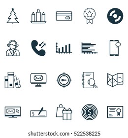 Set Of 20 Universal Editable Icons. Can Be Used For Web, Mobile And App Design. Includes Elements Such As Email, Newsletter, Bars Chart And More.