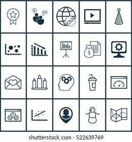 Set Of 20 Universal Editable Icons. Can Be Used For Web, Mobile And App Design. Includes Elements Such As Present Badge, Greeting Email, Analytics And More.