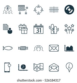 Set Of 20 Universal Editable Icons. Can Be Used For Web, Mobile And App Design. Includes Elements Such As Blank Cd, Festive Fireworks, Collaboration And More.