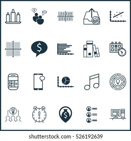 Set Of 20 Universal Editable Icons. Can Be Used For Web, Mobile And App Design. Includes Elements Such As Circle Graph, Messaging, Calculation And More.