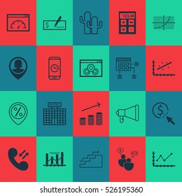 Set Of 20 Universal Editable Icons. Can Be Used For Web, Mobile And App Design. Includes Elements Such As Schedule, Call Duration, Growth And More.