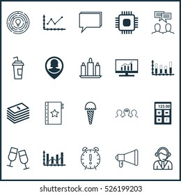 Set Of 20 Universal Editable Icons. Can Be Used For Web, Mobile And App Design. Includes Elements Such As Dollar Salary, Frozen Food, Conference And More.