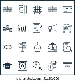 Set Of 20 Universal Editable Icons. Can Be Used For Web, Mobile And App Design. Includes Elements Such As Fishing, Dynamics, Analysis And More.