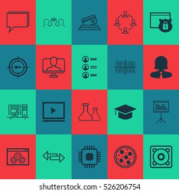 Set Of 20 Universal Editable Icons. Can Be Used For Web, Mobile And App Design. Includes Elements Such As Video Player, Credit Card, Cosinus Diagram And More.