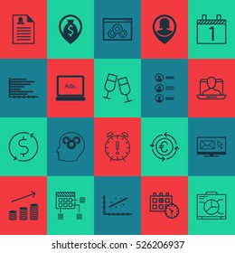 Set Of 20 Universal Editable Icons. Can Be Used For Web, Mobile And App Design. Includes Elements Such As Board, Schedule, Coins Growth And More.