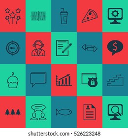 Set Of 20 Universal Editable Icons. Can Be Used For Web, Mobile And App Design. Includes Elements Such As Keyword Marketing, Holiday Ornament, Birthday Cake And More.