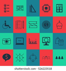 Set Of 20 Universal Editable Icons. Can Be Used For Web, Mobile And App Design. Includes Elements Such As Business Deal, Computer, Birthday Cake And More.
