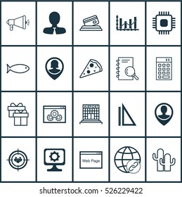 Set Of 20 Universal Editable Icons. Can Be Used For Web, Mobile And App Design. Includes Elements Such As Sliced Pizza, Manager, Airport Construction And More.